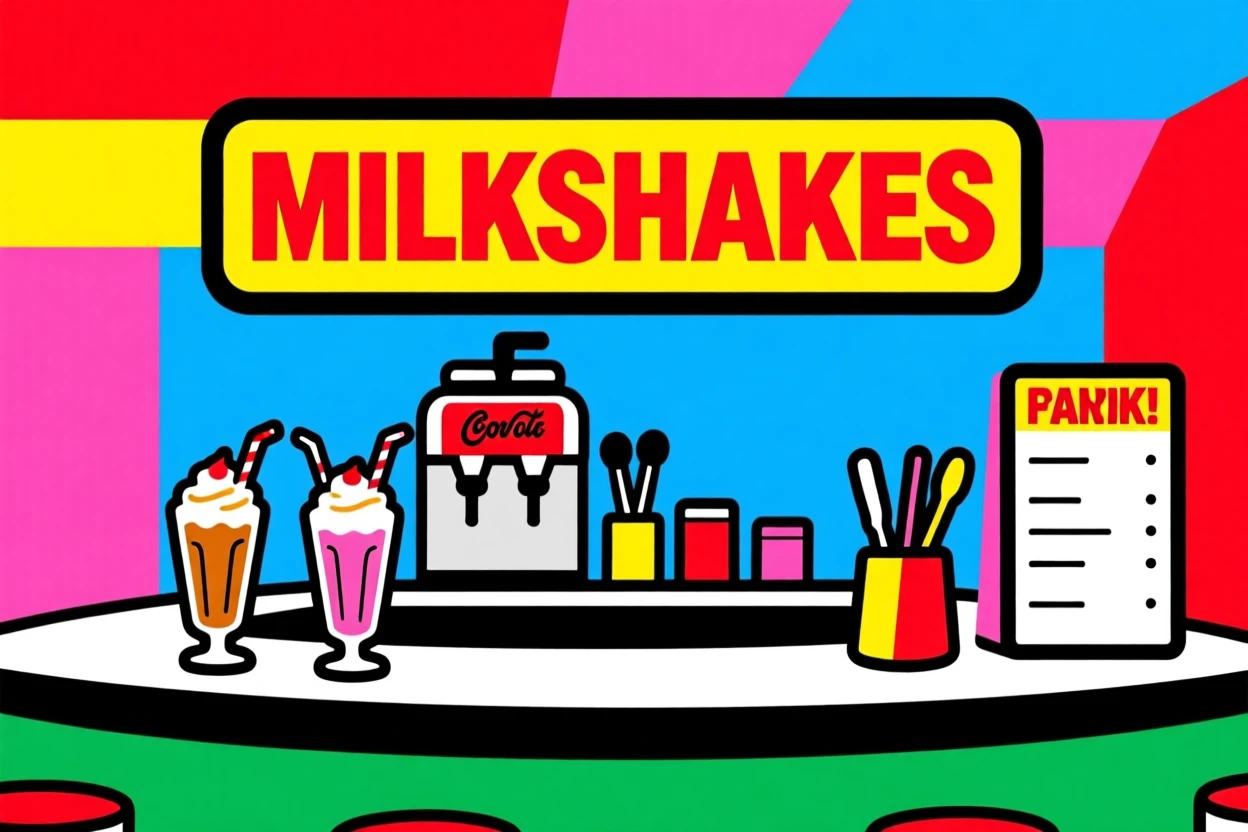 Classic soda fountain counter with milkshakes