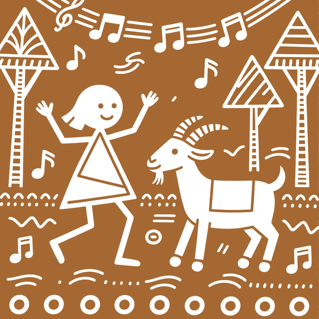 A girl and her pet goat dancing joyfully during a festival.