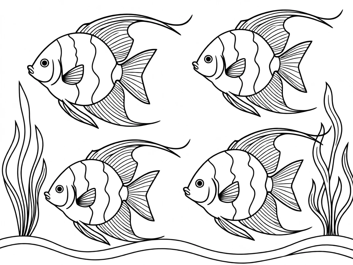 A school of angelfish swimming gracefully through blue water