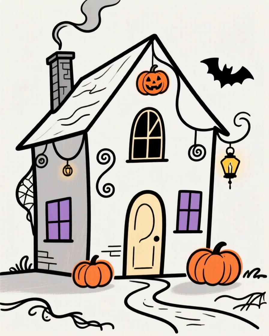 A haunted house decorated for Halloween