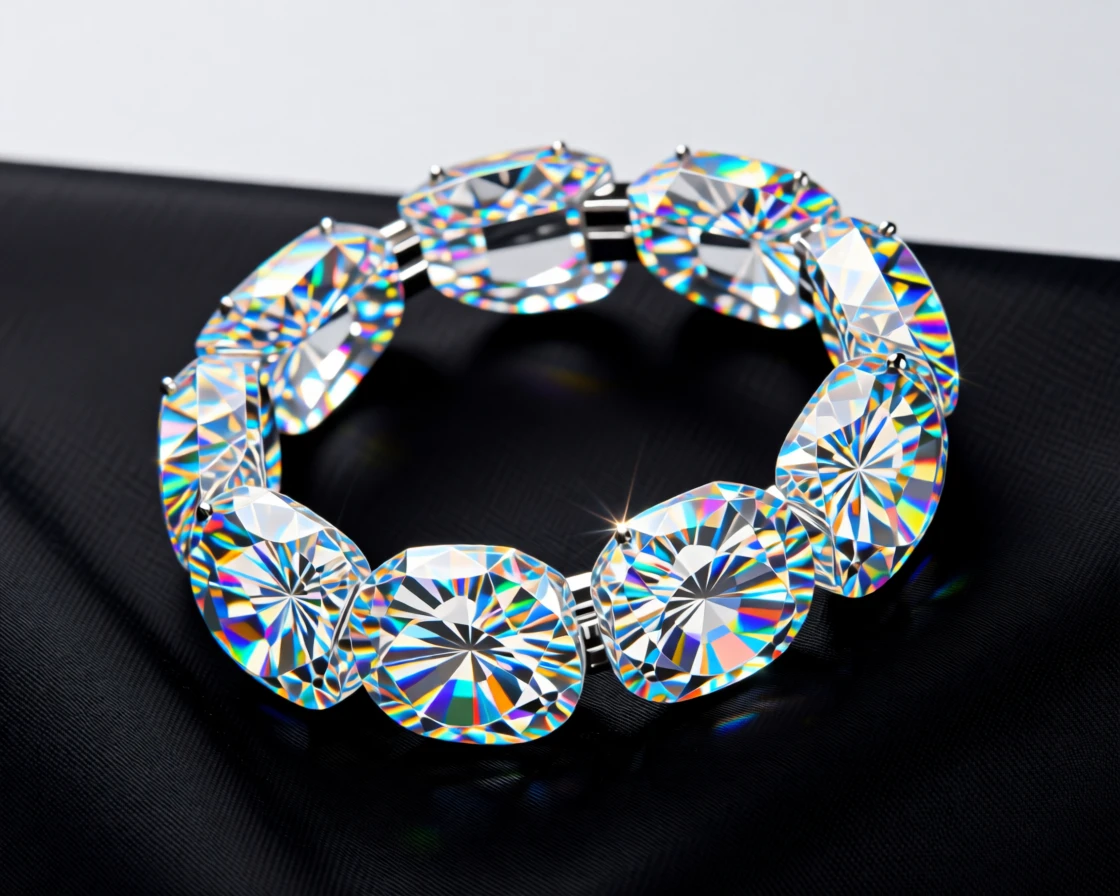 A designer diamond tennis bracelet coiled elegantly on black silk.