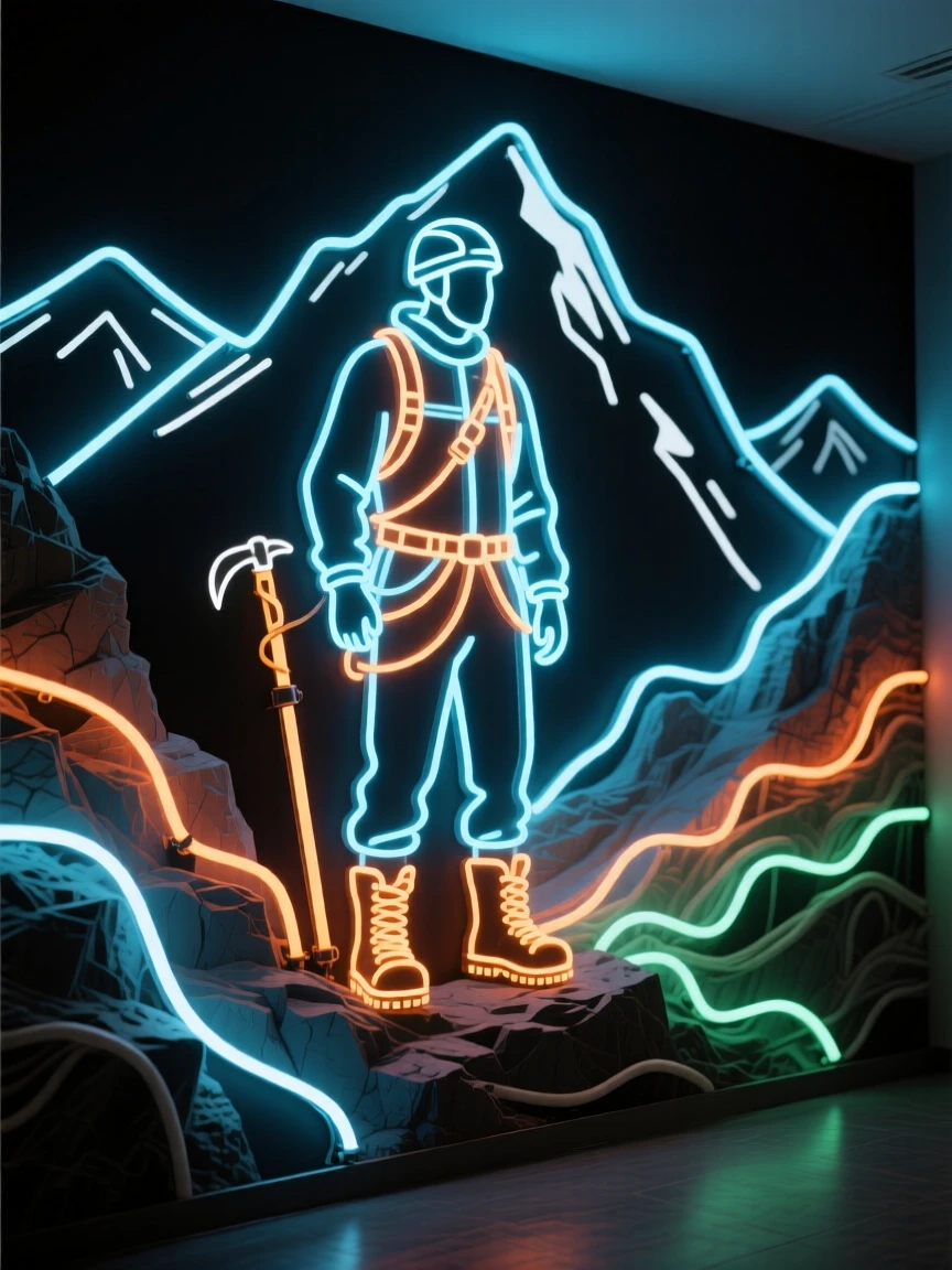 A wide shot of a mountain guide standing in the environment where they work.