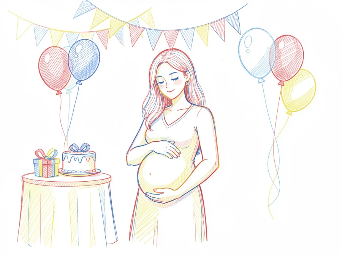 A quiet baby shower with pastel decorations and a proud new mother