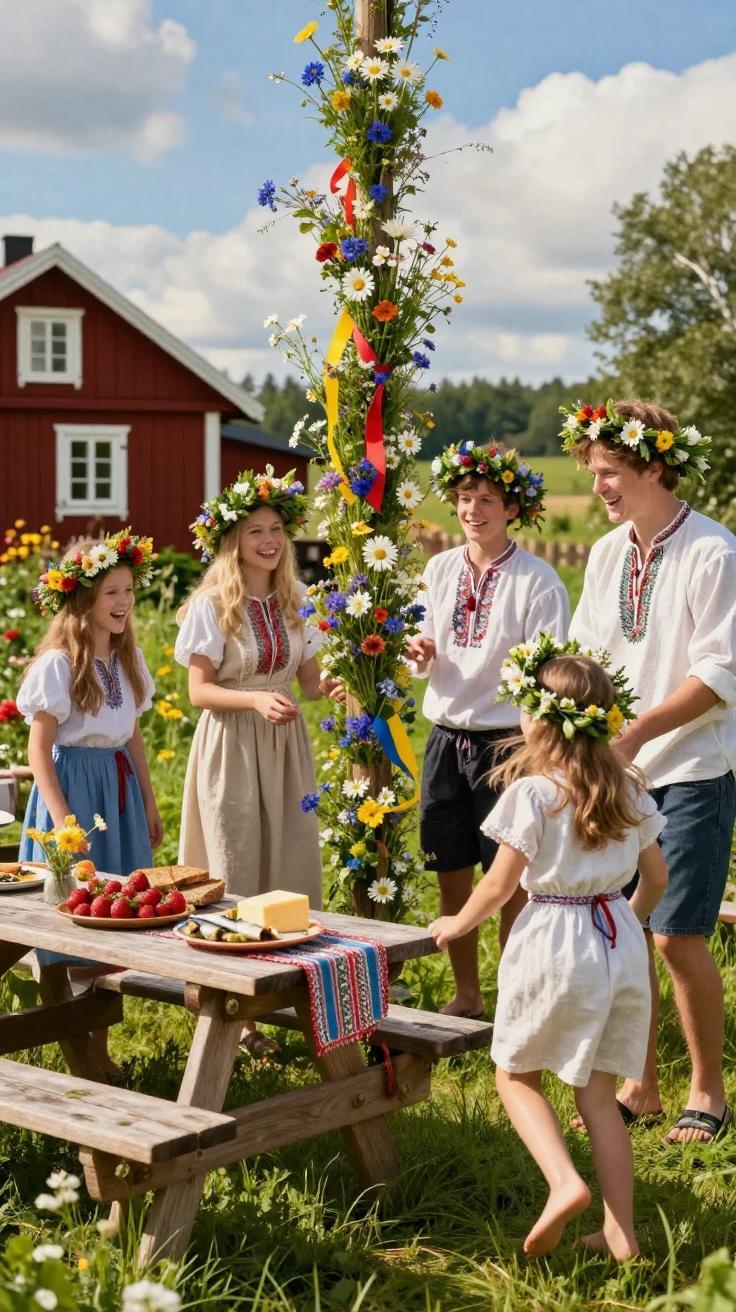 A Scandinavian midsummer celebration with flower crowns