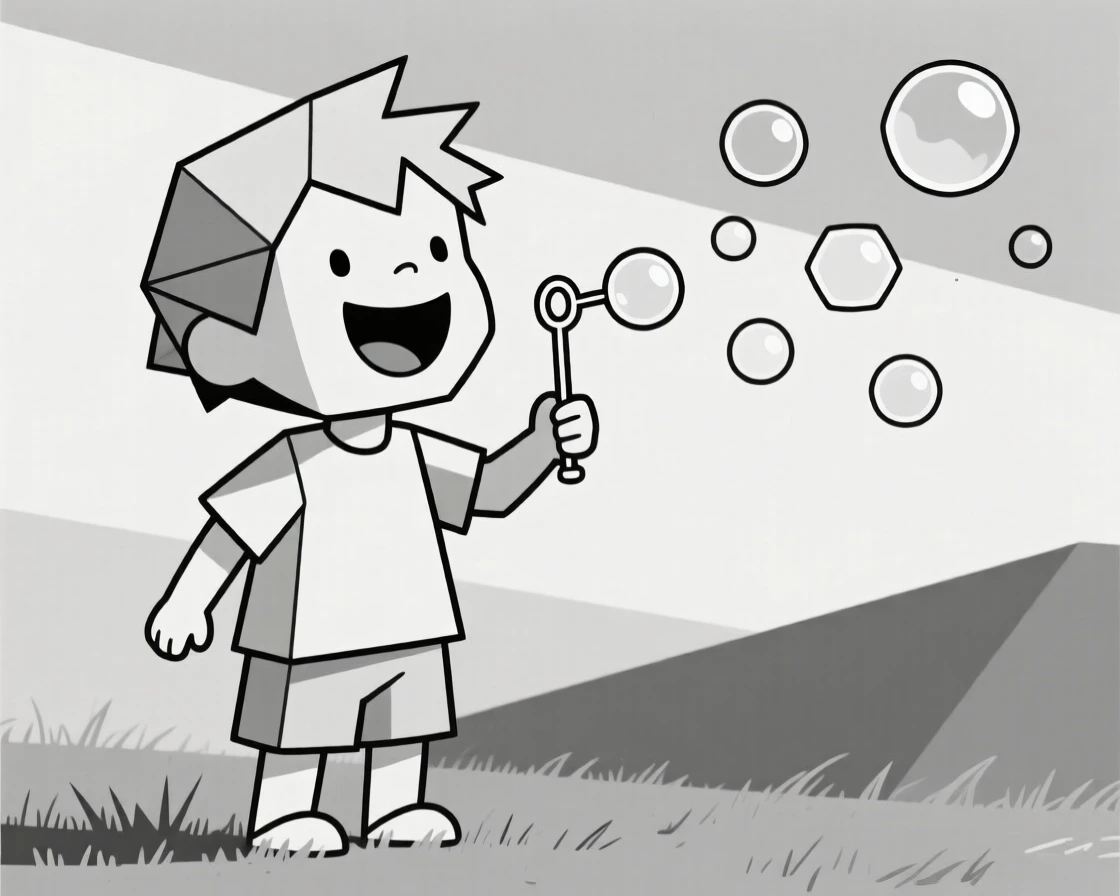 A child laughing while blowing bubbles