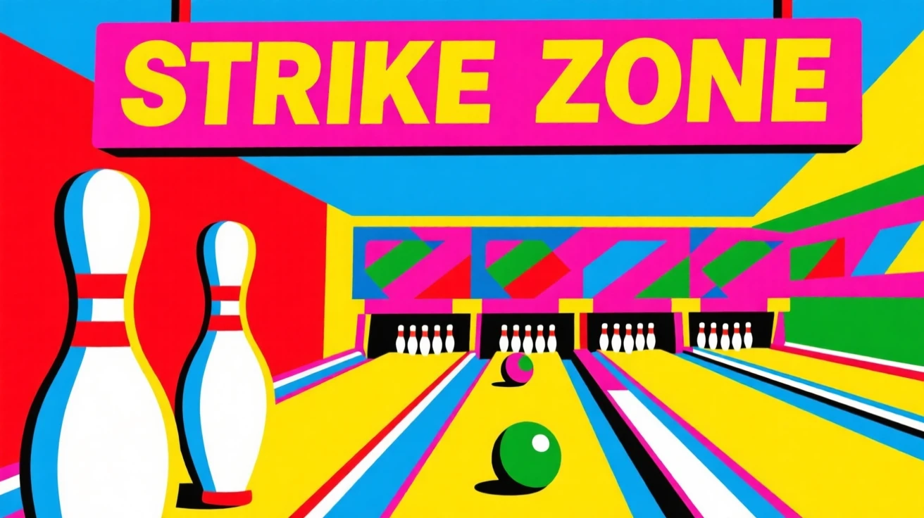 Retro bowling alley with colorful pins