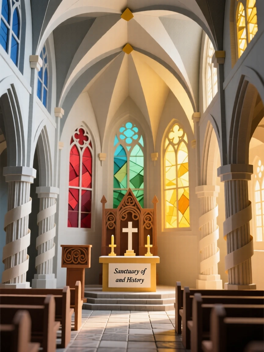 A soaring gothic cathedral interior bathed in golden late-afternoon light, with fine architectural symmetry drawing the eye, capturing refined elegance and history.
