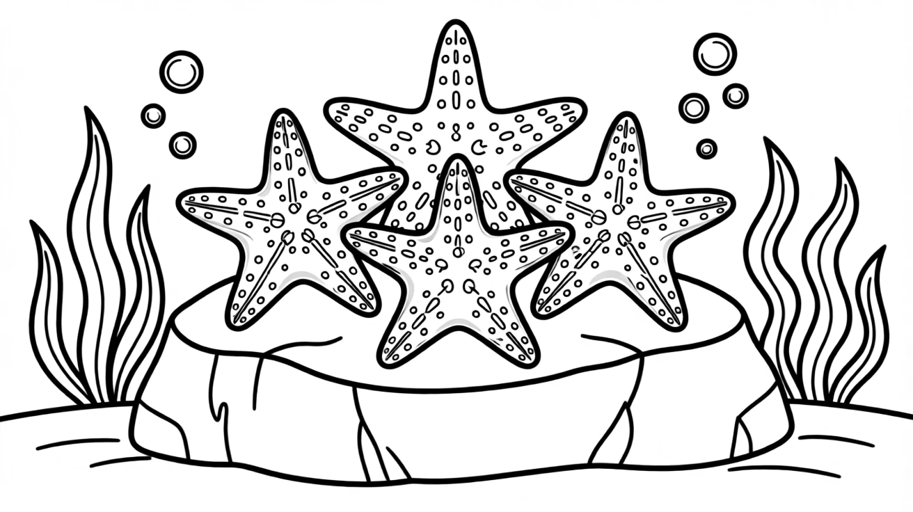 A group of sea stars clustered on an underwater rock