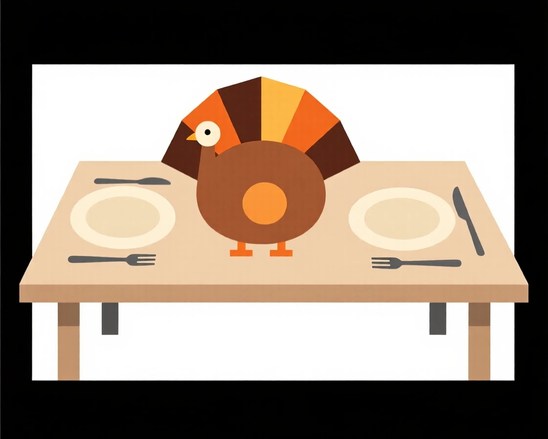 A table set with a turkey for a harvest feast