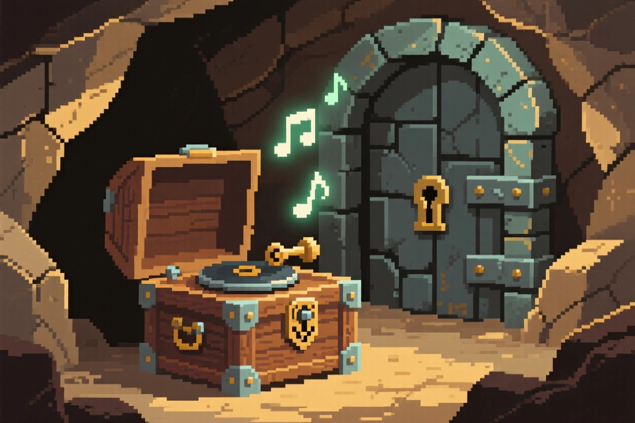 A music box that plays on its own found deep within an abandoned mine, within an ancient hidden vault.