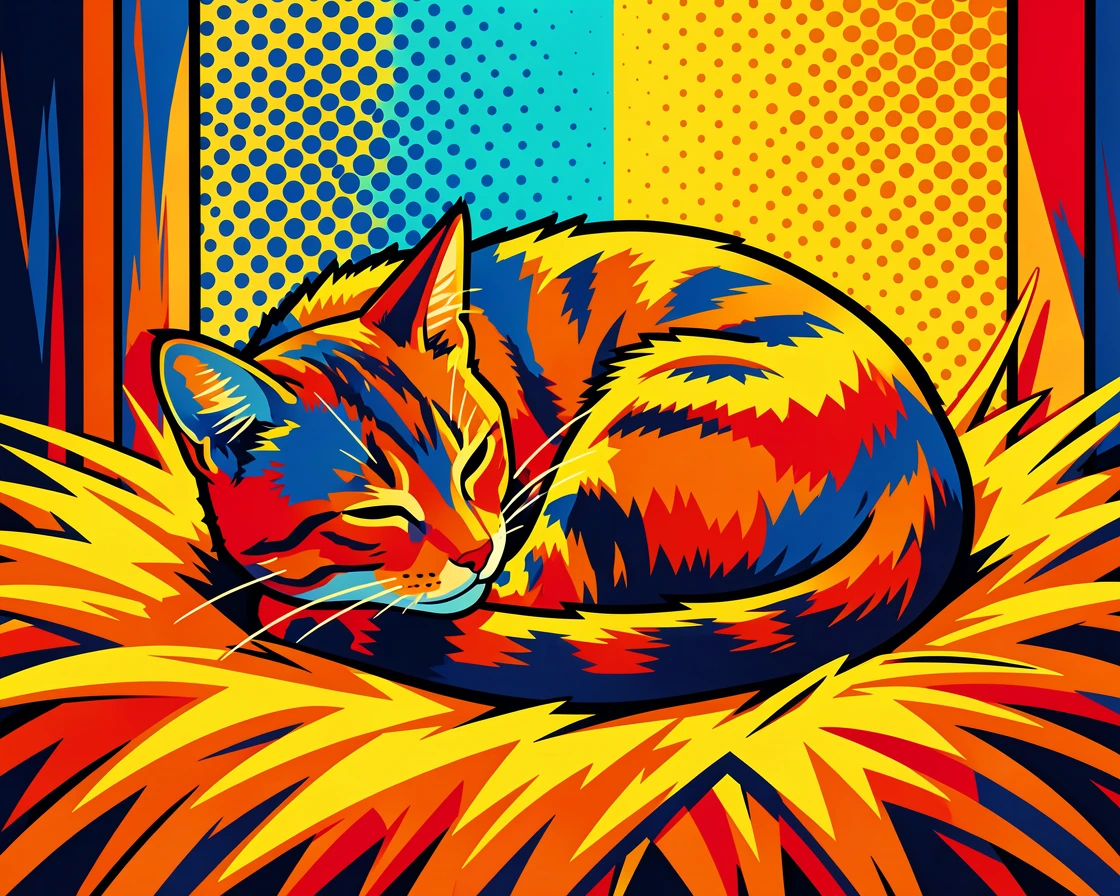 A barn cat curled up in a hayloft basking in warm afternoon sunlight