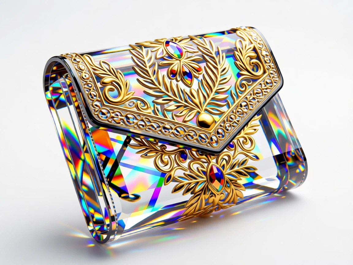 A luxury leather wallet embossed with intricate gold detailing.