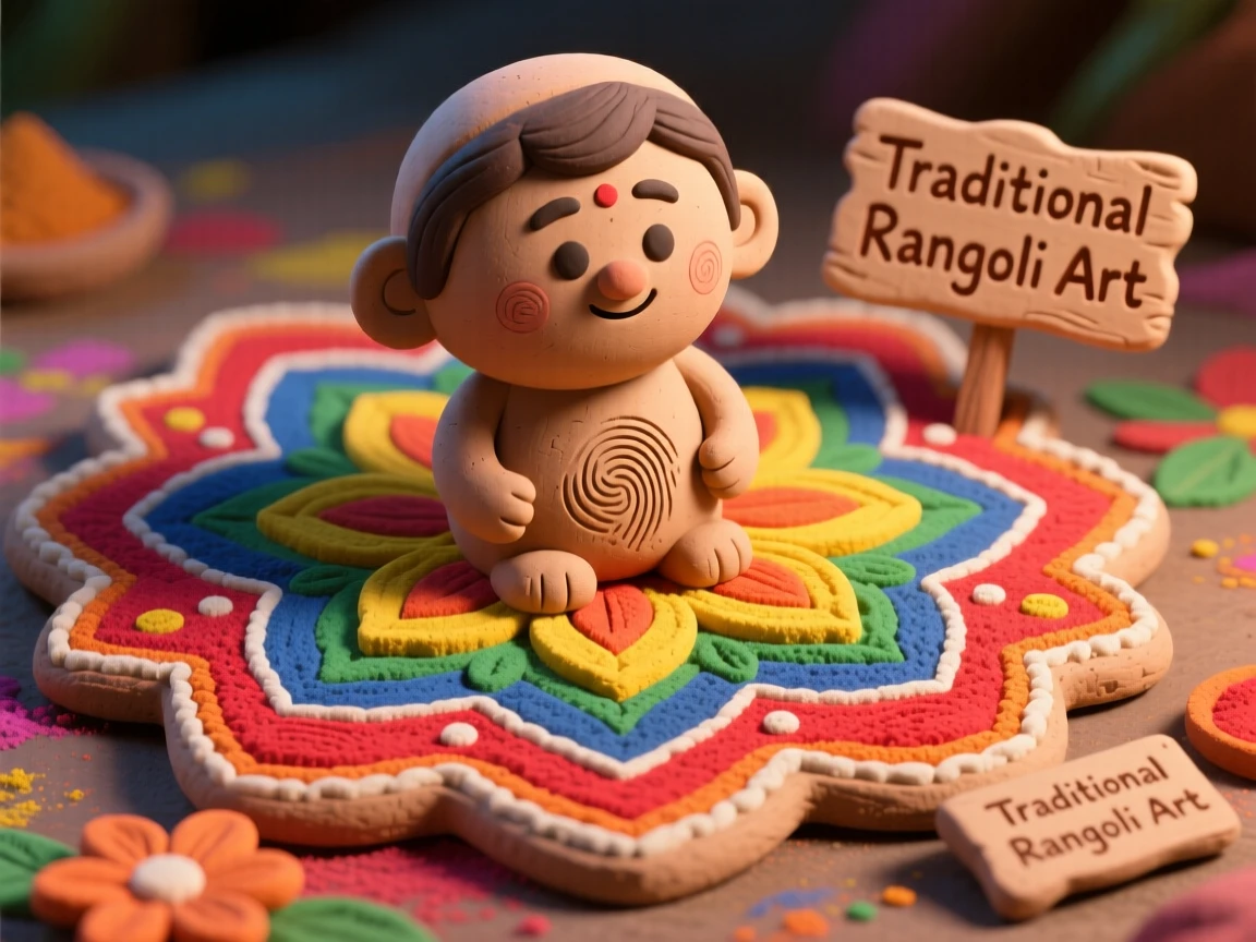 A traditional Indian rangoli pattern made of colorful powders