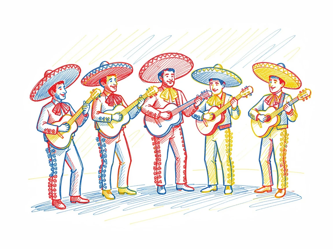 A vibrant Cinco de Mayo celebration with mariachi musicians performing