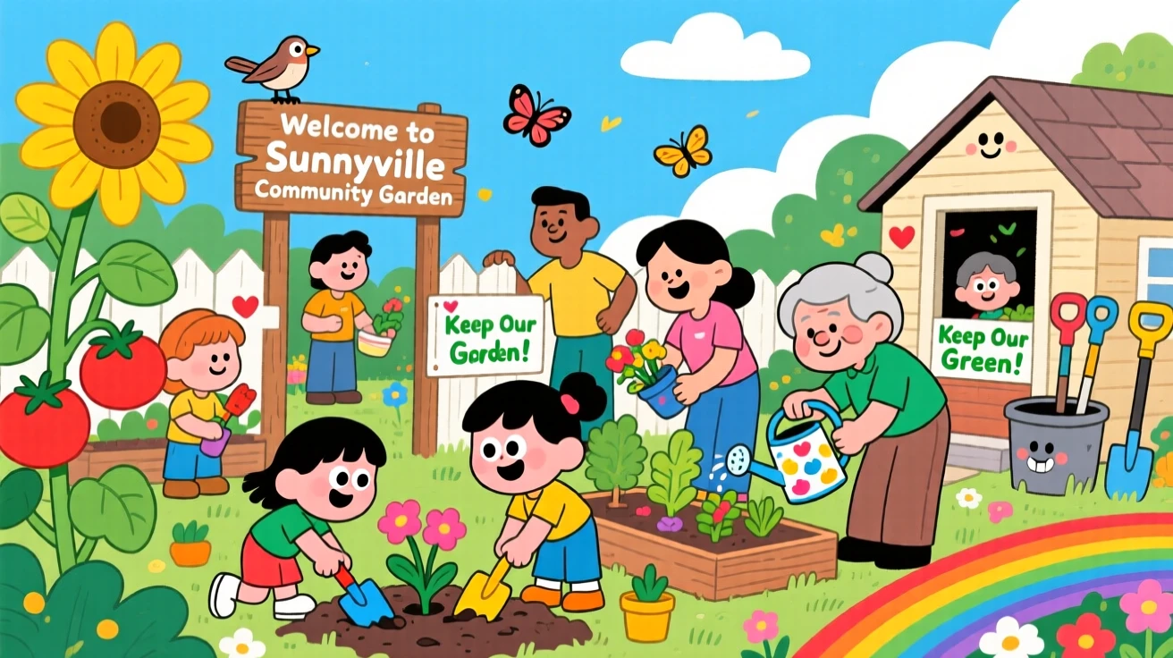 A community garden where neighbors of all ages plant together.