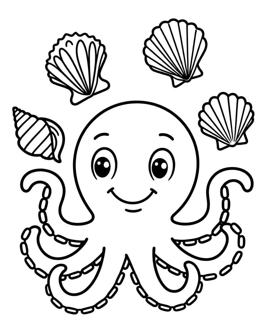 A friendly octopus using its arms to juggle seashells
