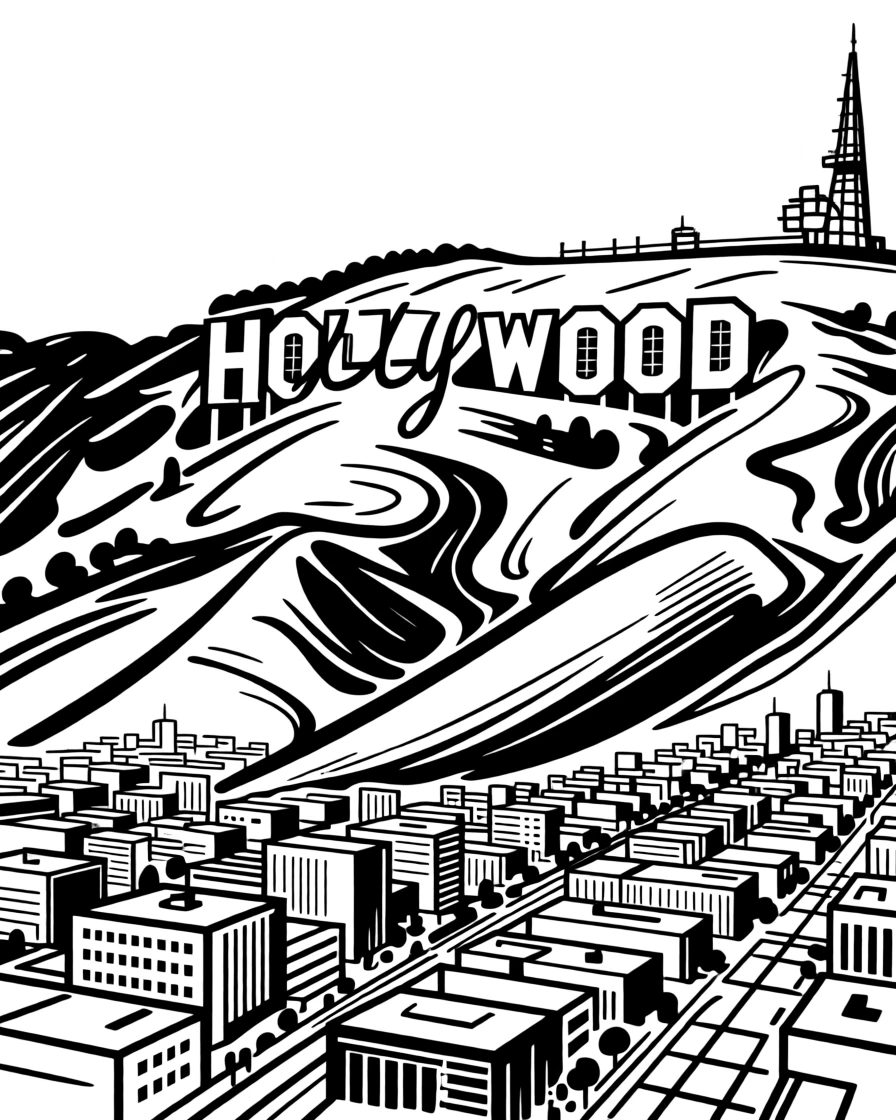 The Hollywood Sign perched on a hillside above a sprawling city.