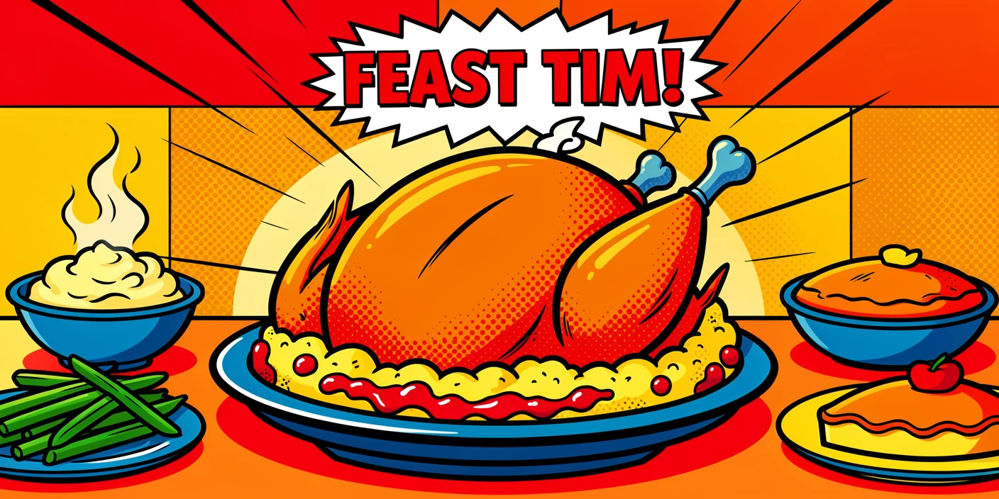 A Thanksgiving table set with a roasted turkey