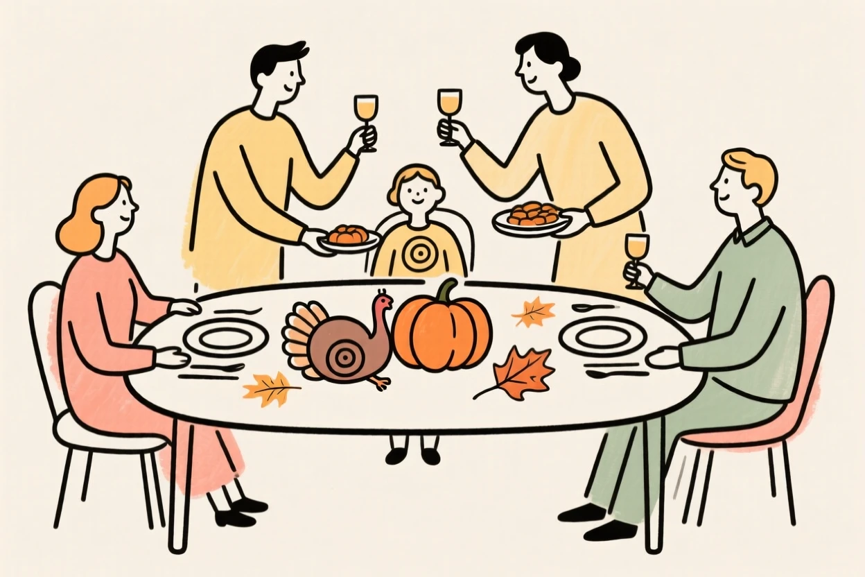 A family gathered for Thanksgiving dinner