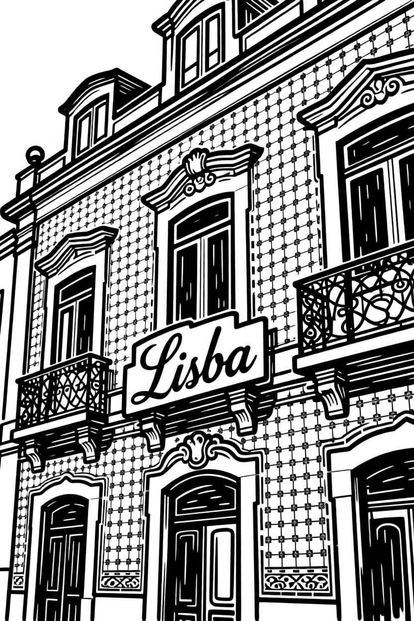A traditional Portuguese azulejo-tiled building facade in Lisbon.