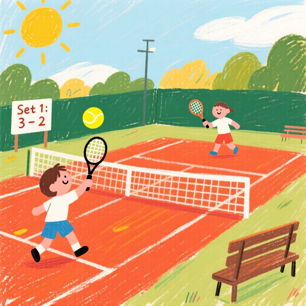 A tennis match played on a clay court beneath afternoon sun.