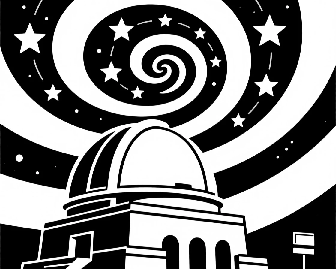 A spiral of stars forming above an ancient observatory.