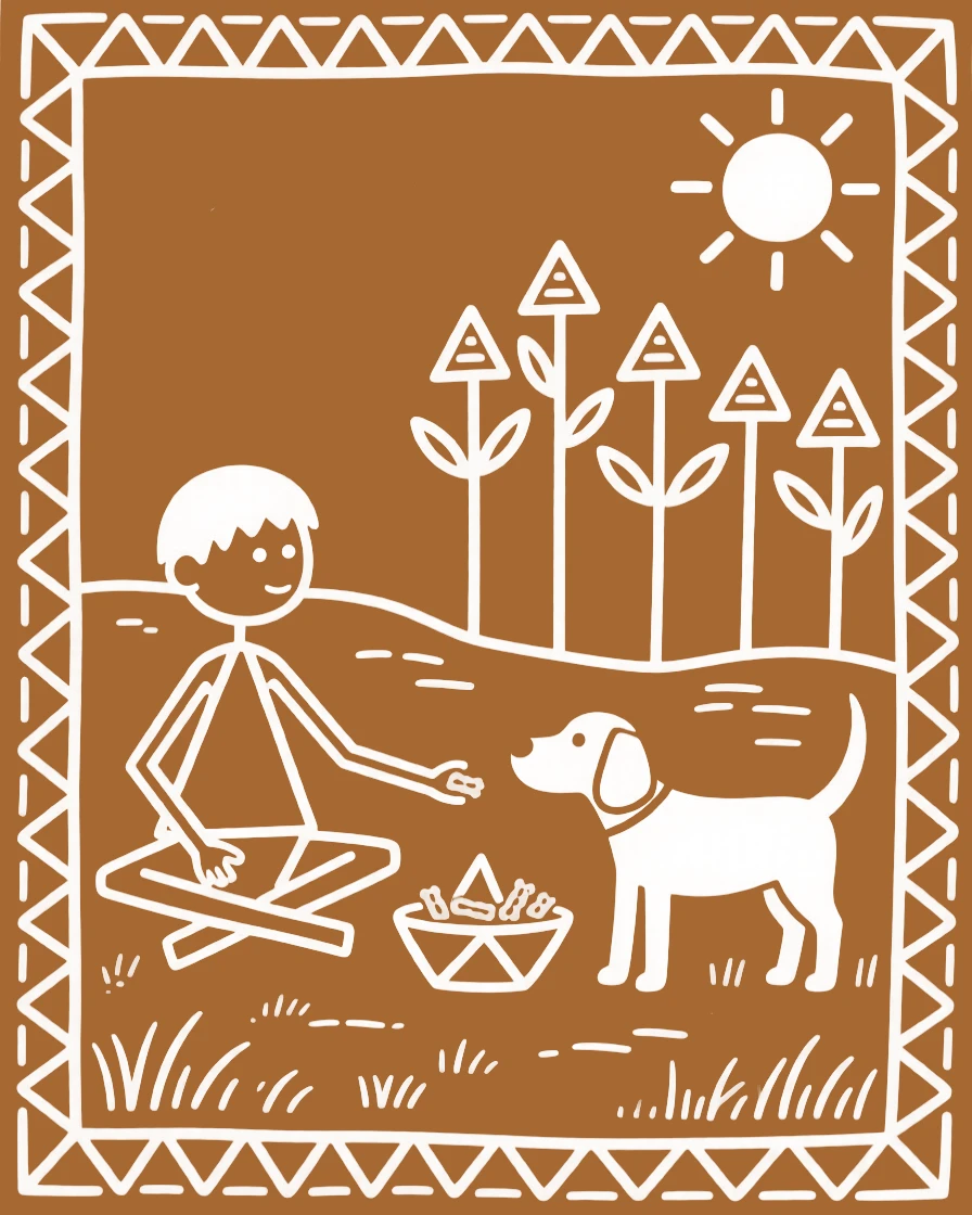 A boy and his pet dog sharing a treat on a warm afternoon.