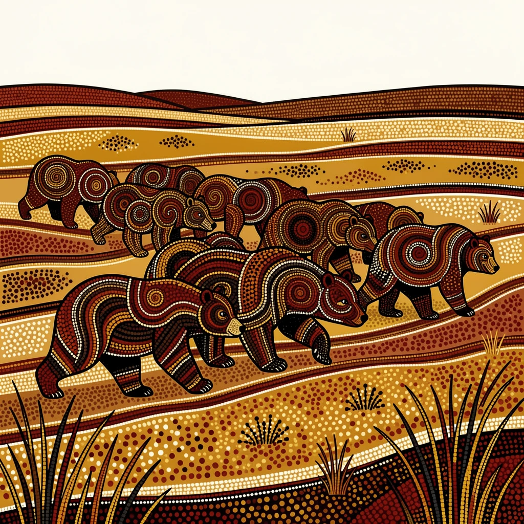 A herd of mother bears migrating across the plains