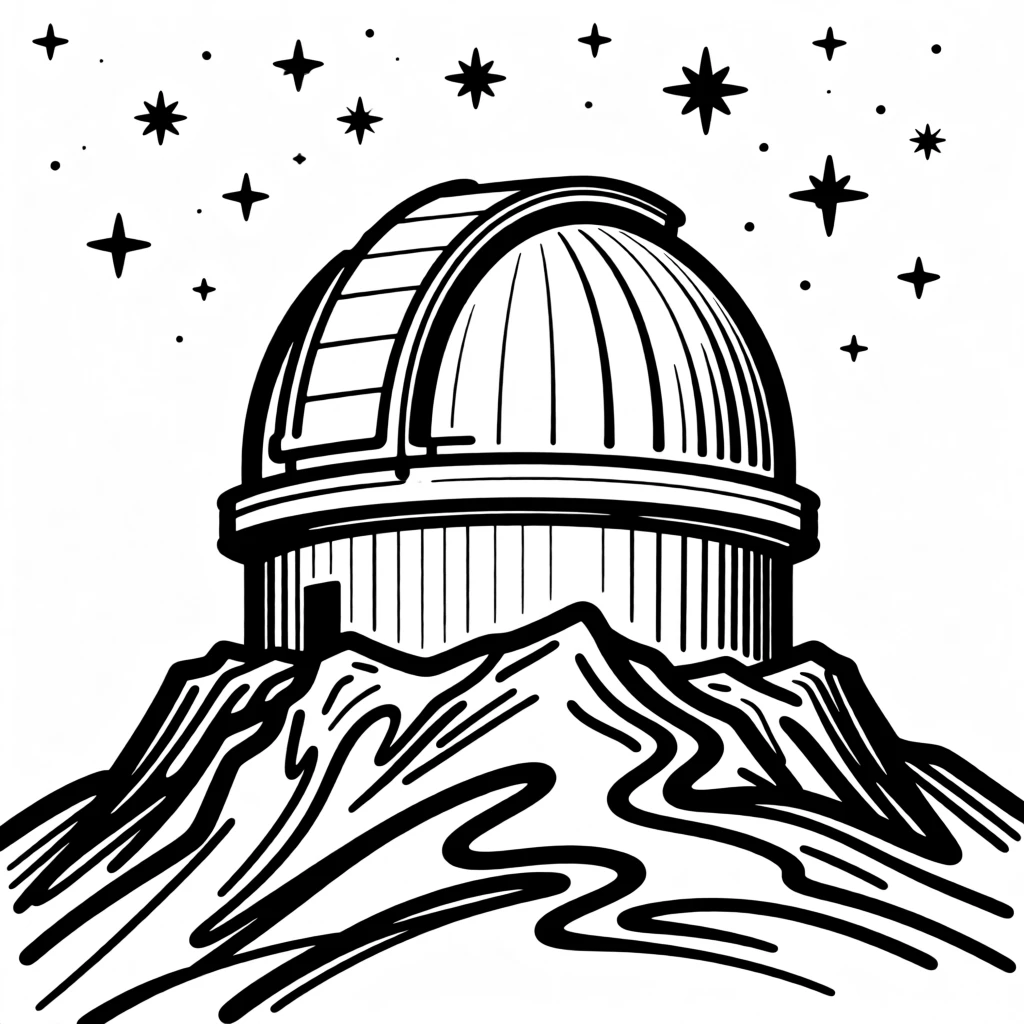 A grand mountain observatory dome open to a star-filled sky.