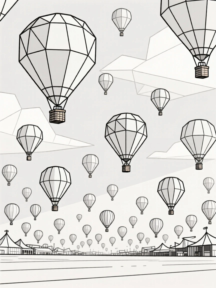 A hot air balloon festival with dozens of balloons in the sky