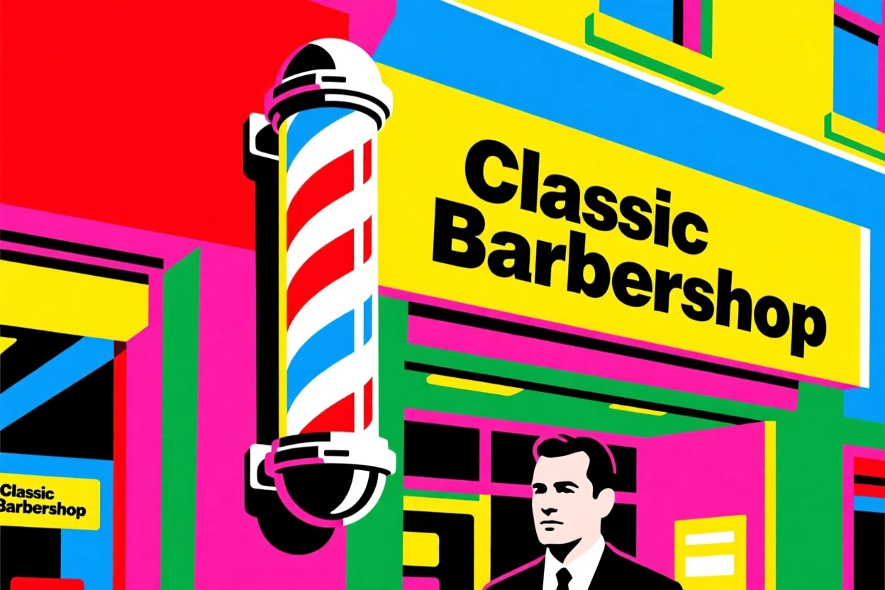 Classic barbershop with a striped pole