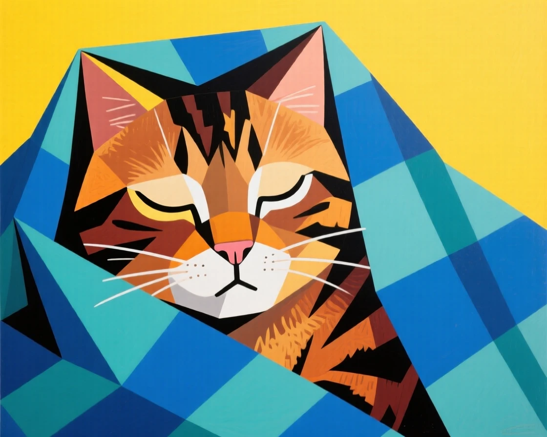 A charming close-up of a sleepy tabby cat peeking out from beneath a cozy blanket on a bright afternoon.
