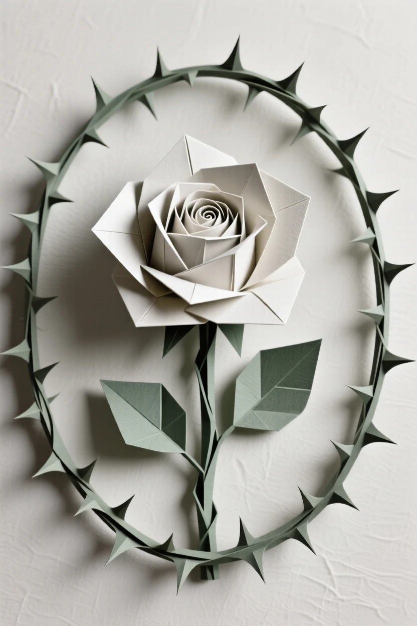 A decorative rose and thorn vine forming a delicate oval border design.