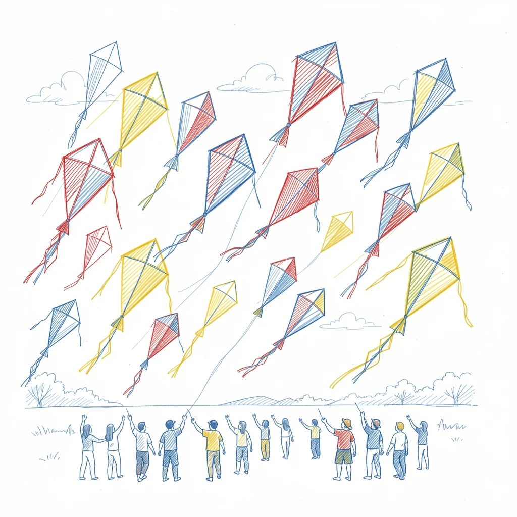 A colorful kite festival with hundreds of kites filling the sky