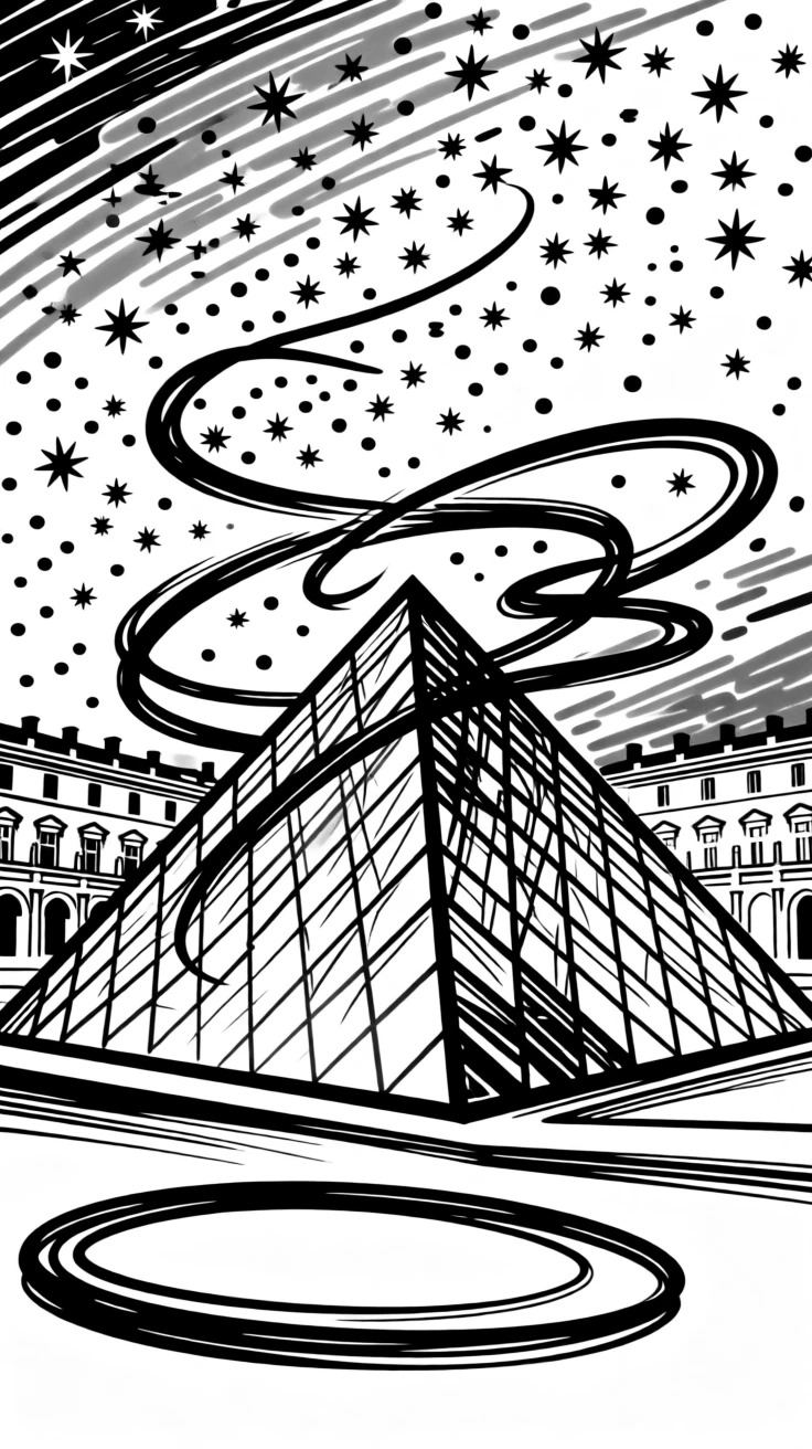 The Louvre Pyramid glowing beneath a starry Parisian night.