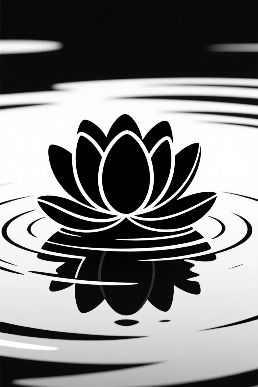 A single lotus flower floating on a pond.