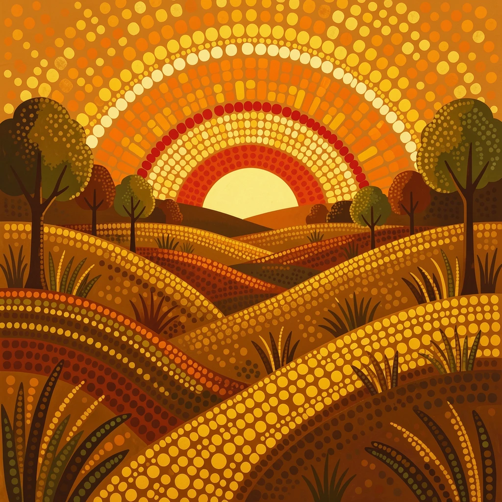 A golden autumn valley glowing at sunrise
