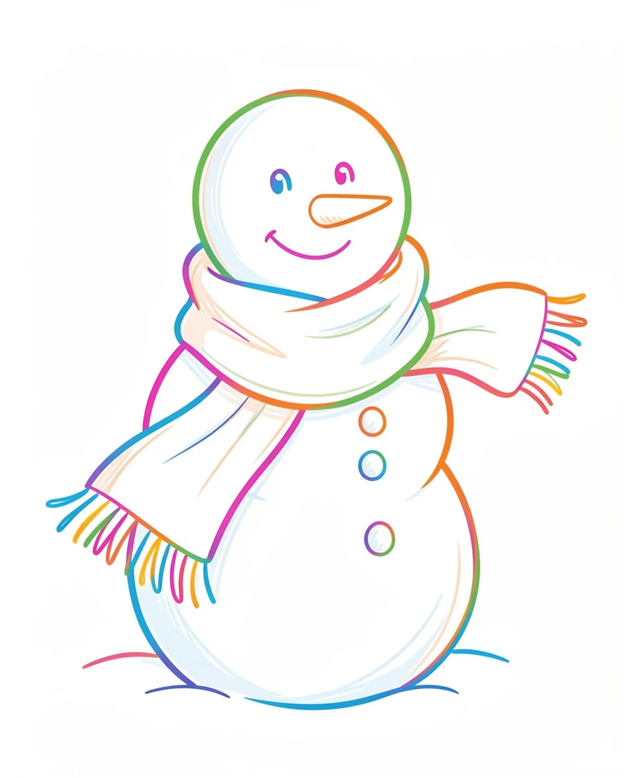 A close-up of a snowman's scarf blowing gently in a winter breeze.