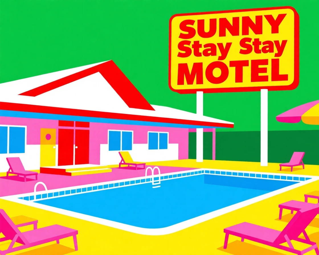 Retro roadside motel with a swimming pool