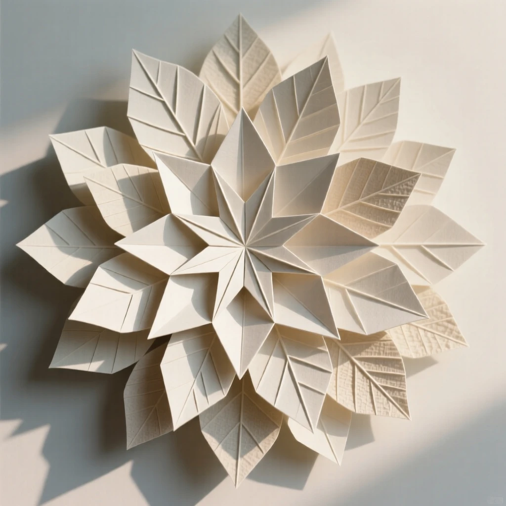 An elegant mandala design built entirely from layered leaf and petal shapes.