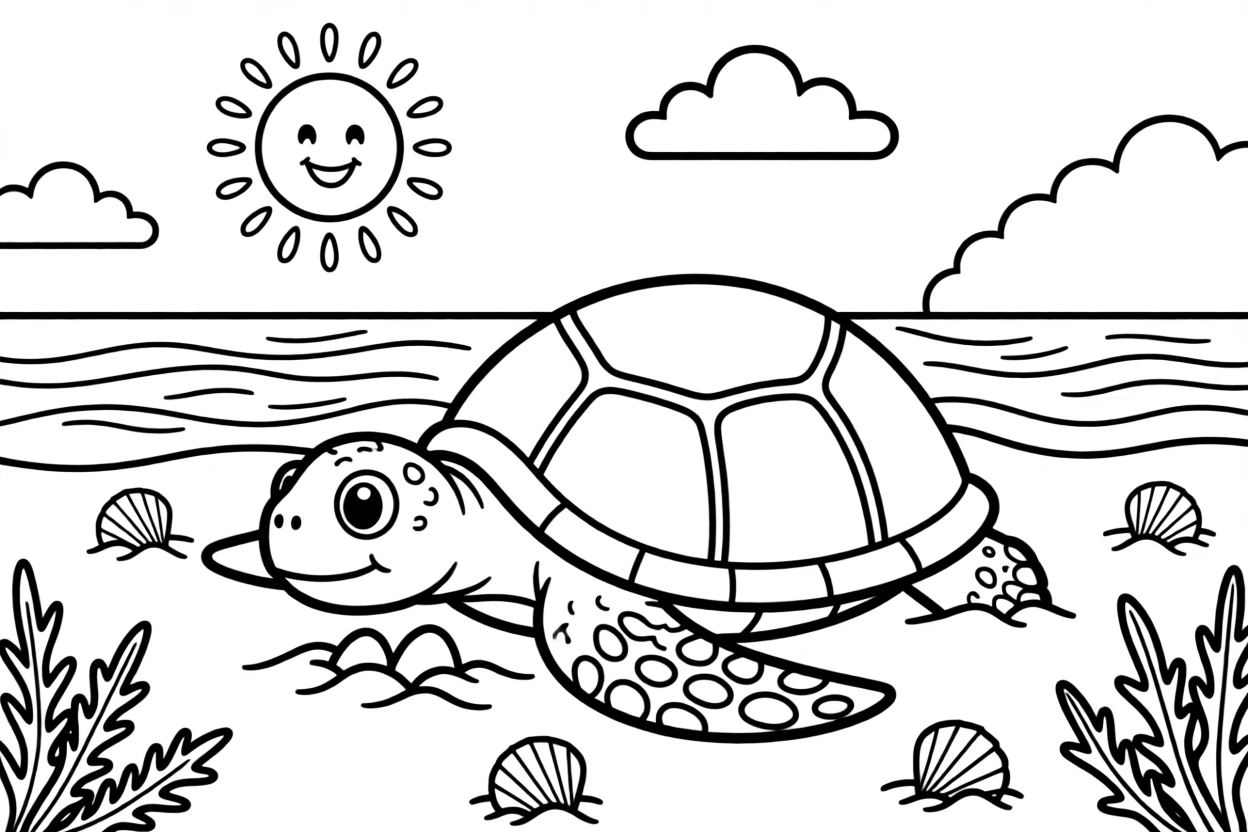 A sea turtle resting on a sunny beach after laying eggs