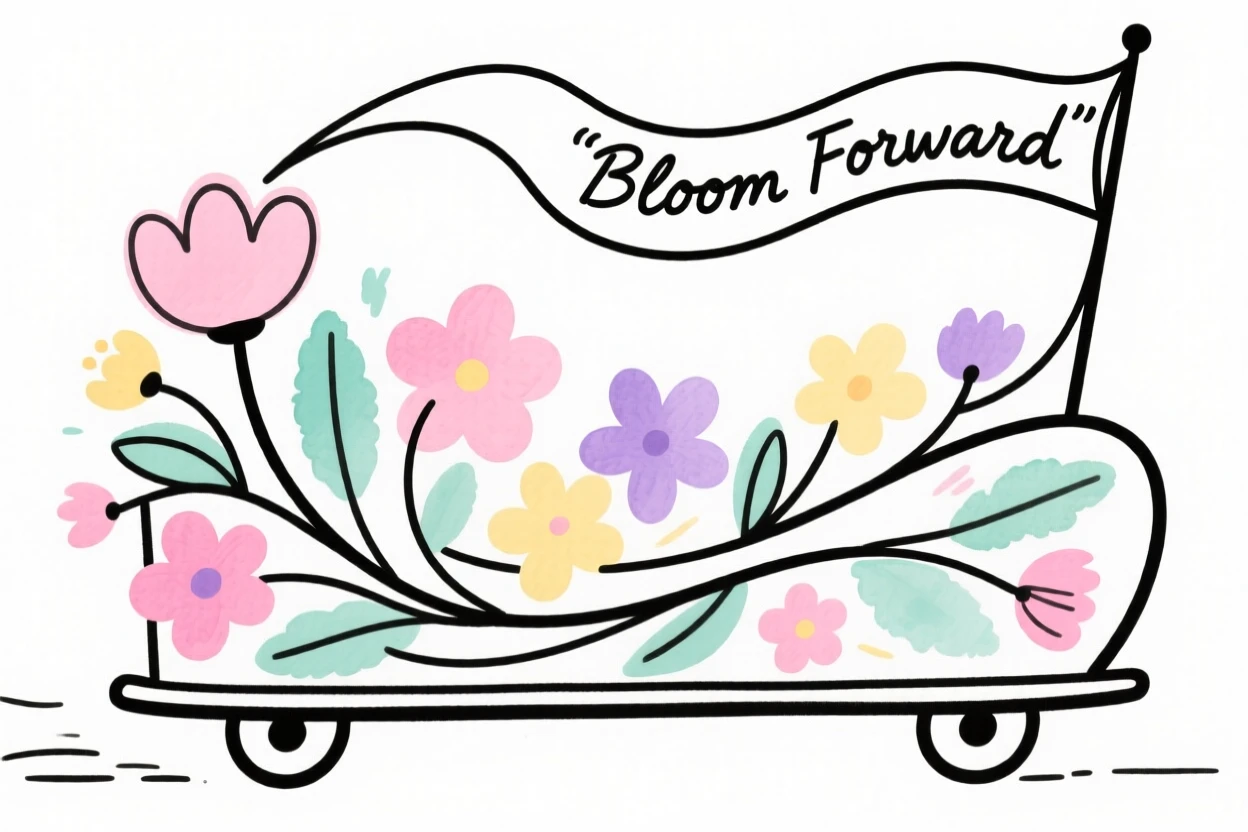A parade float covered in flowers