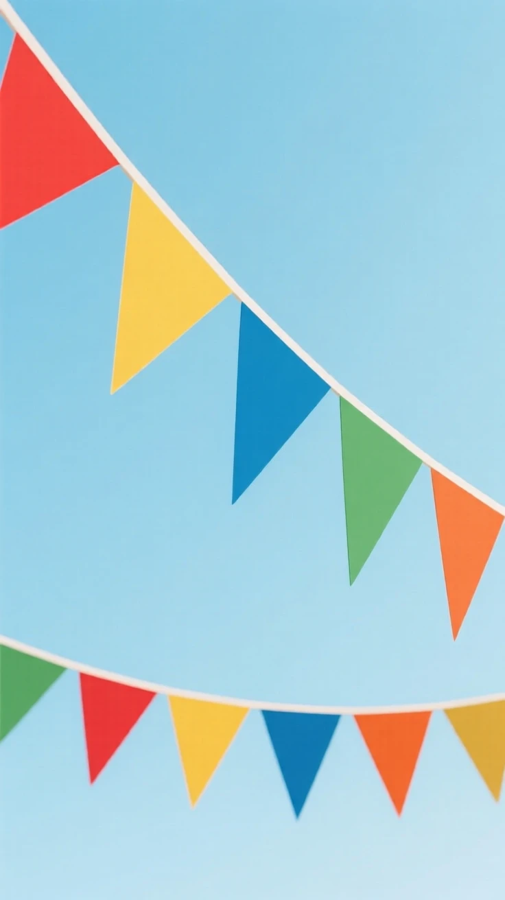 A string of colorful bunting at an outdoor party