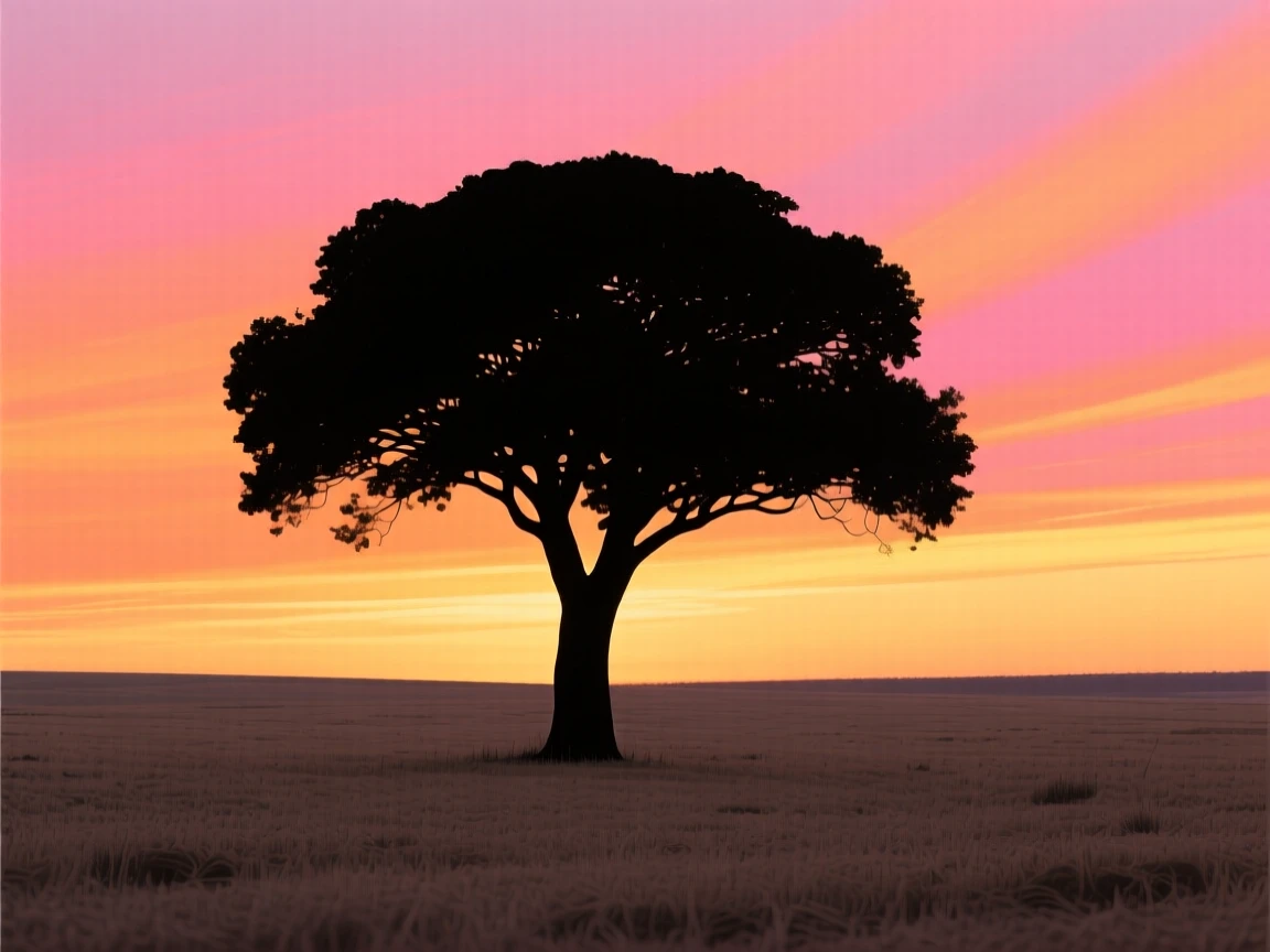A single tree standing resilient in the middle of an otherwise barren field.