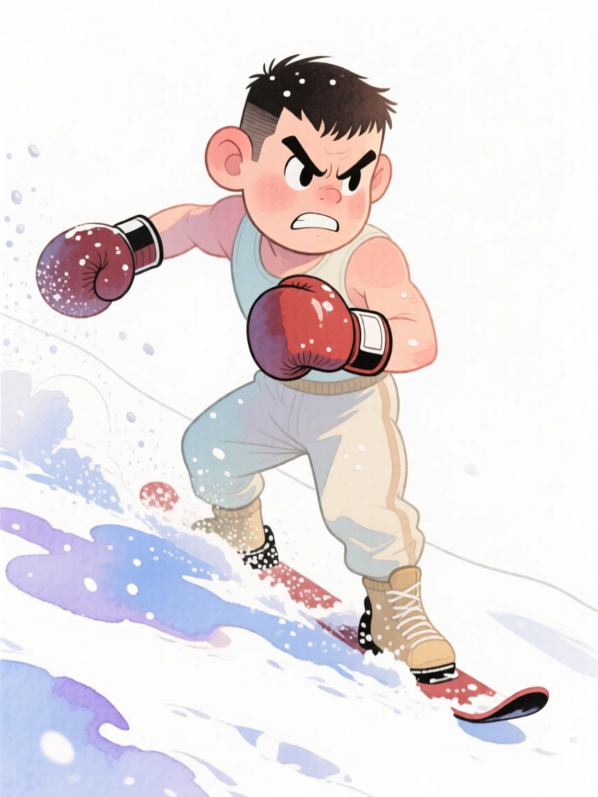 A boxer training carving fresh powder down a snowy slope