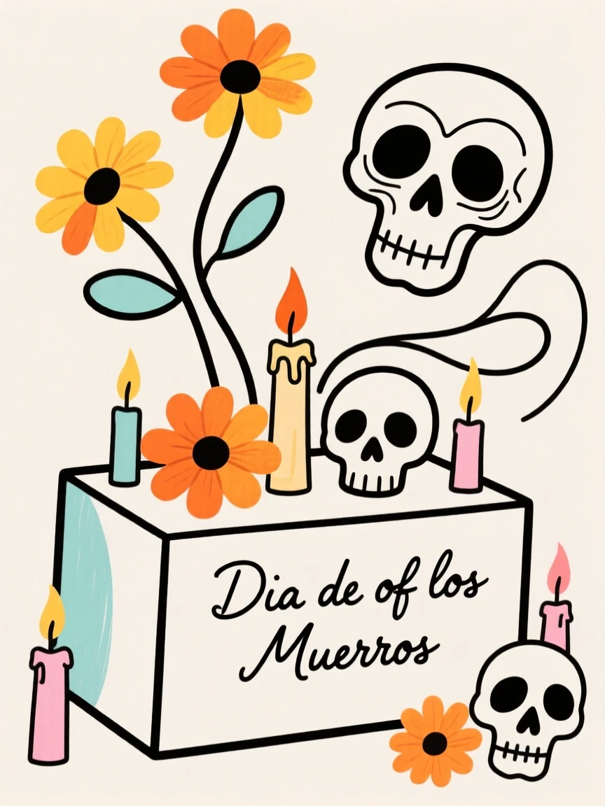 A Day of the Dead altar with marigolds
