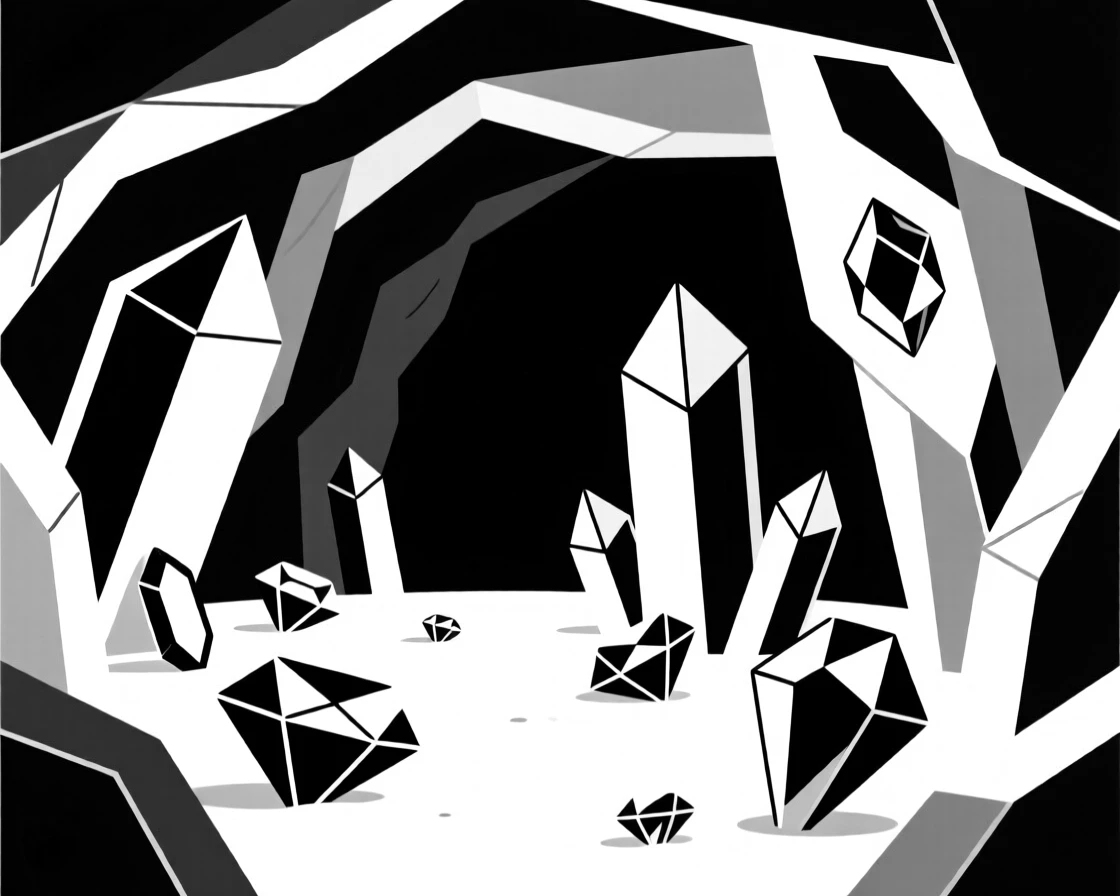 A crystal cave filled with glowing gems.