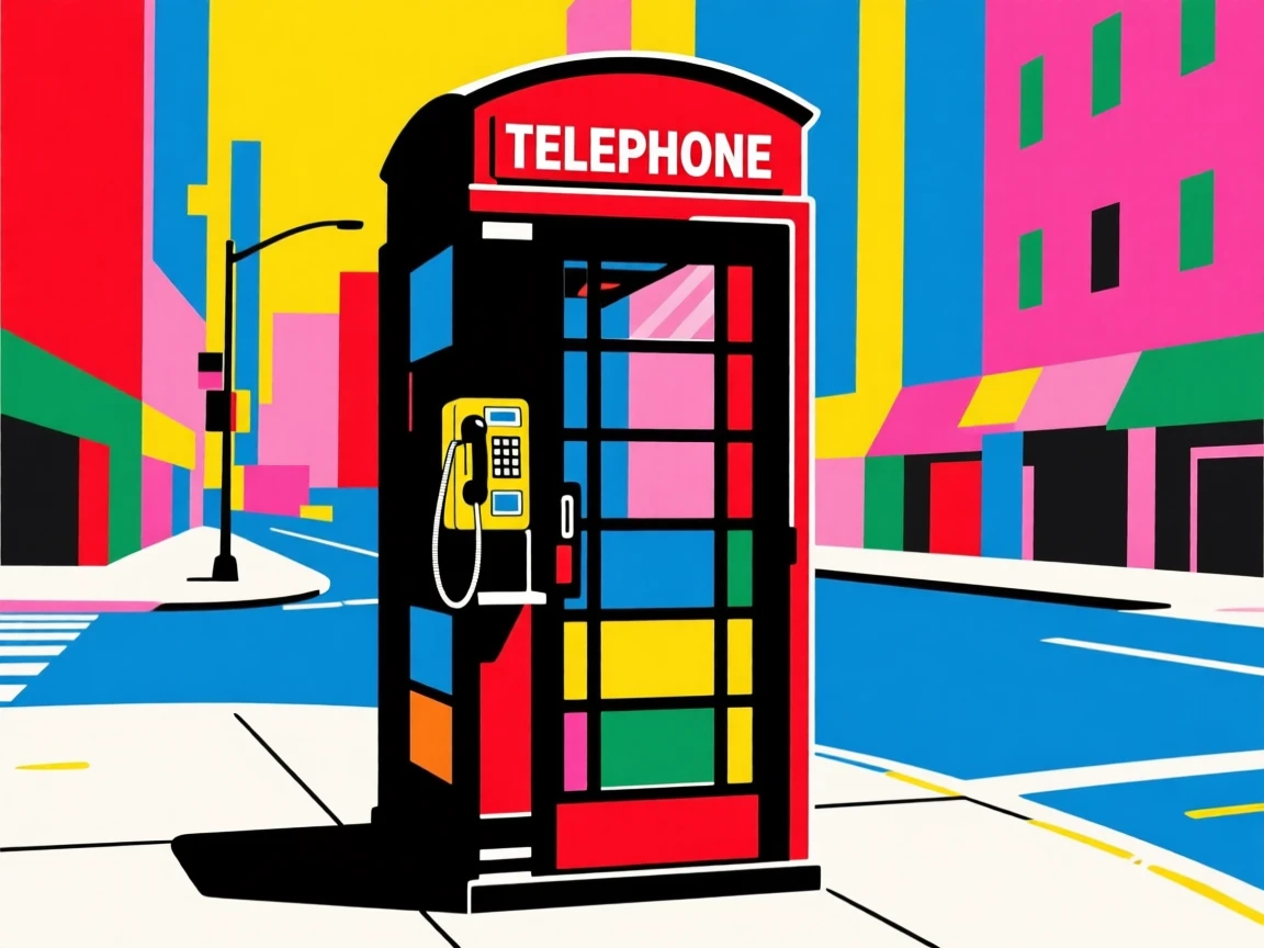 Vintage phone booth on a city street corner