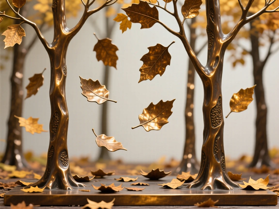 A golden autumn forest with leaves drifting on the wind, capturing the mood and atmosphere of the season in rich, immersive detail