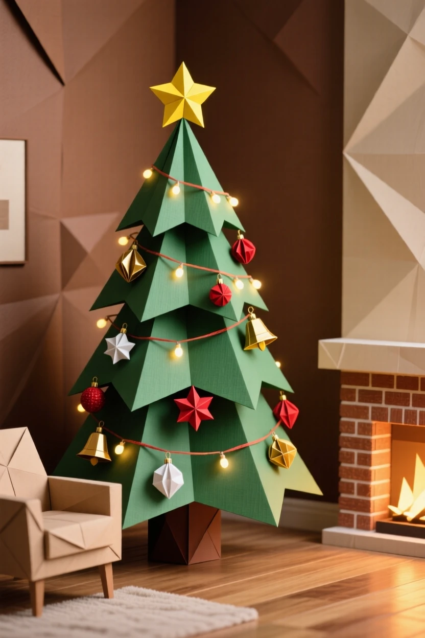 A festively decorated Christmas tree glowing with lights in a cozy living room corner.